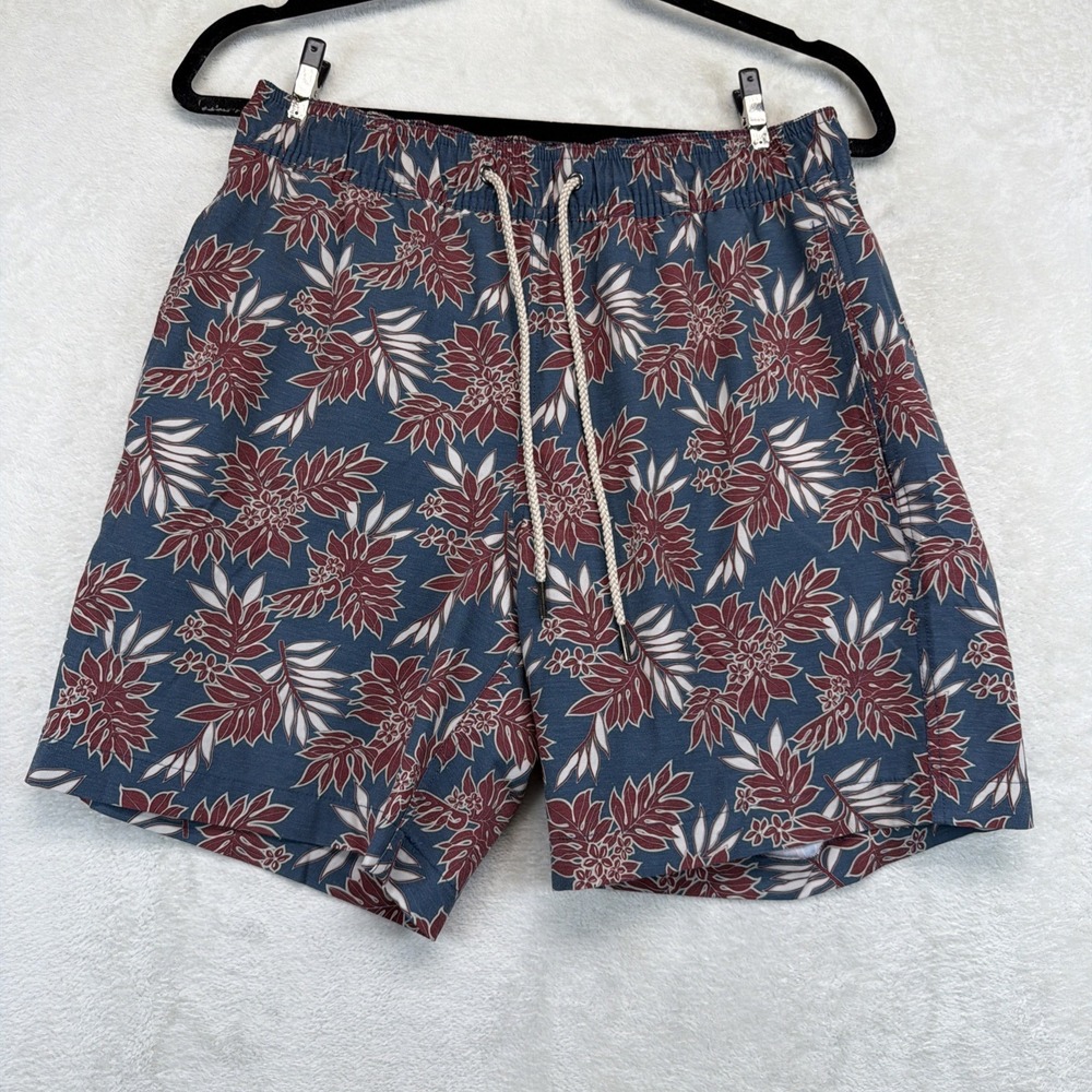 Fair Harbor Mens Swim Trunks M Blue Burgundy Floral Lined Board Shorts